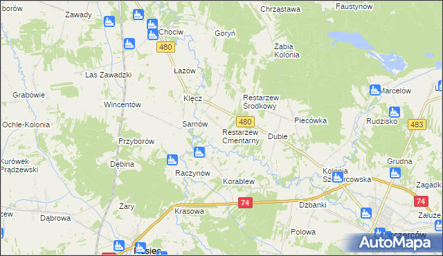mapa Restarzew Cmentarny, Restarzew Cmentarny na mapie Targeo