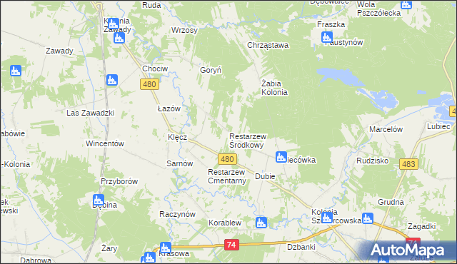 mapa Restarzew Środkowy, Restarzew Środkowy na mapie Targeo