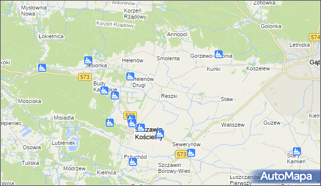 mapa Reszki gmina Szczawin Kościelny, Reszki gmina Szczawin Kościelny na mapie Targeo