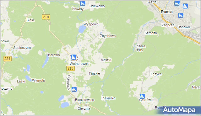 mapa Reszki gmina Wejherowo, Reszki gmina Wejherowo na mapie Targeo