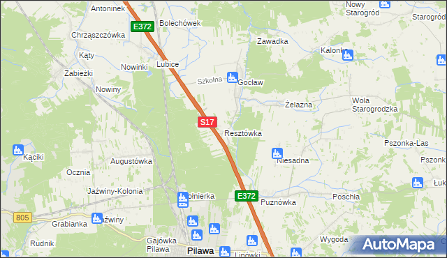 mapa Resztówka gmina Pilawa, Resztówka gmina Pilawa na mapie Targeo