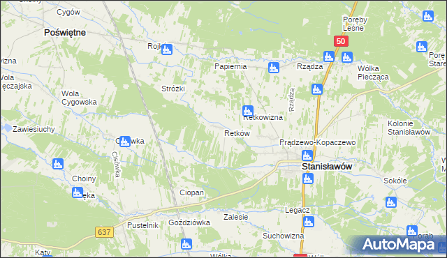 mapa Retków gmina Stanisławów, Retków gmina Stanisławów na mapie Targeo