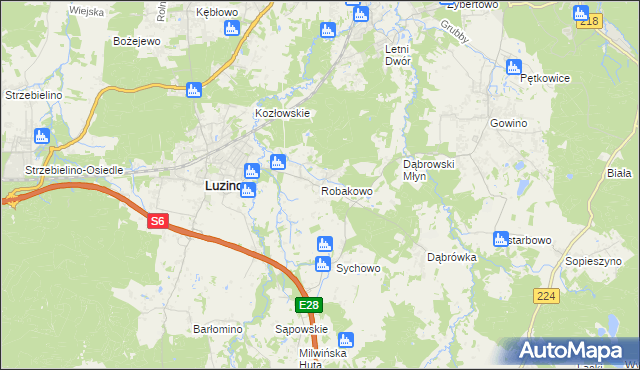 mapa Robakowo gmina Luzino, Robakowo gmina Luzino na mapie Targeo