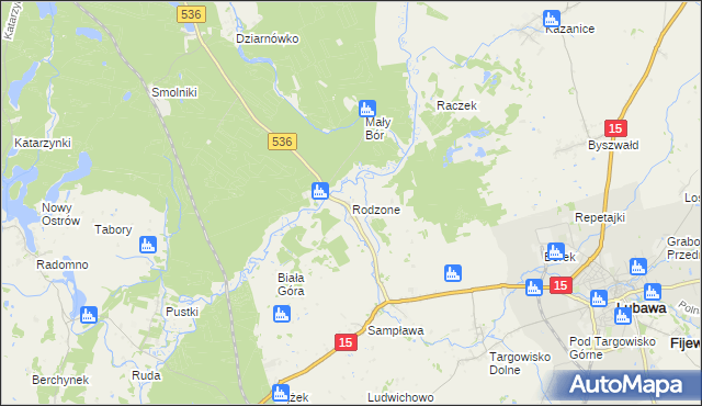 mapa Rodzone gmina Lubawa, Rodzone gmina Lubawa na mapie Targeo