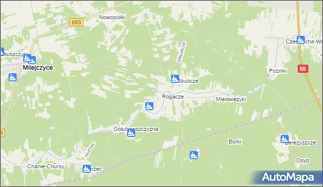 mapa Rogacze gmina Milejczyce, Rogacze gmina Milejczyce na mapie Targeo