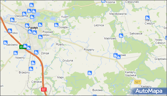 mapa Rogajny gmina Pasłęk, Rogajny gmina Pasłęk na mapie Targeo