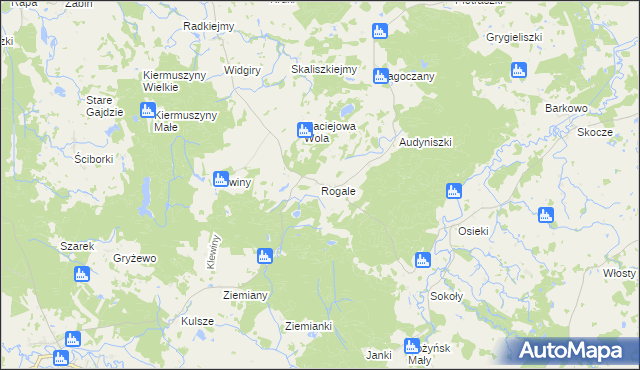 mapa Rogale gmina Banie Mazurskie, Rogale gmina Banie Mazurskie na mapie Targeo