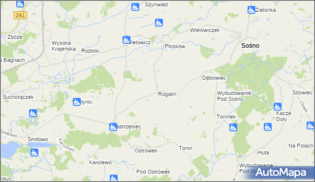 mapa Rogalin gmina Sośno, Rogalin gmina Sośno na mapie Targeo