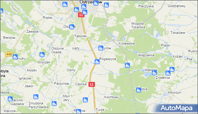 mapa Rogaszyce gmina Ostrzeszów, Rogaszyce gmina Ostrzeszów na mapie Targeo