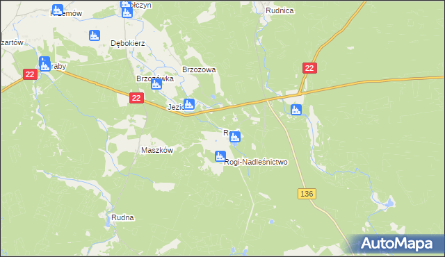 mapa Rogi gmina Lubniewice, Rogi gmina Lubniewice na mapie Targeo