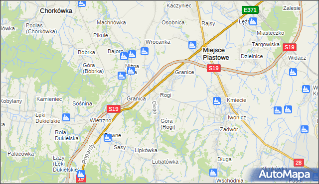 mapa Rogi gmina Miejsce Piastowe, Rogi gmina Miejsce Piastowe na mapie Targeo