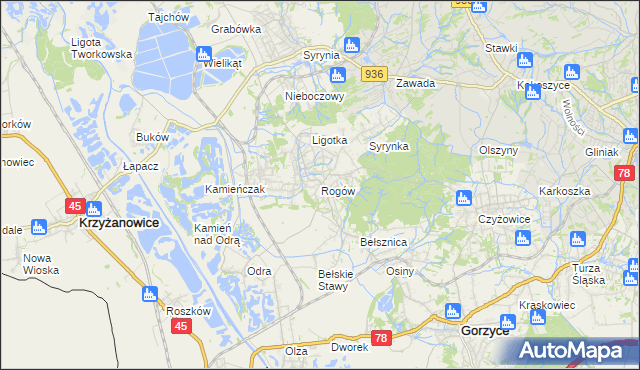 mapa Rogów gmina Gorzyce, Rogów gmina Gorzyce na mapie Targeo