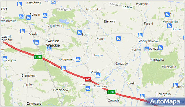 mapa Rogów gmina Świnice Warckie, Rogów gmina Świnice Warckie na mapie Targeo