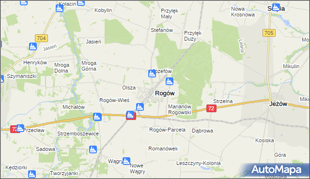 mapa Rogów powiat brzeziński, Rogów powiat brzeziński na mapie Targeo