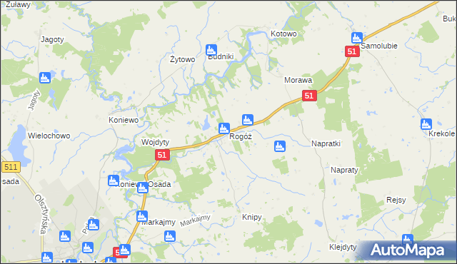 mapa Rogóż gmina Lidzbark Warmiński, Rogóż gmina Lidzbark Warmiński na mapie Targeo