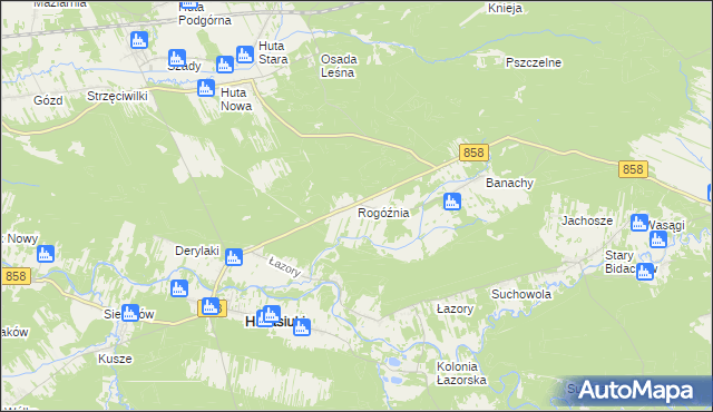 mapa Rogóźnia gmina Harasiuki, Rogóźnia gmina Harasiuki na mapie Targeo