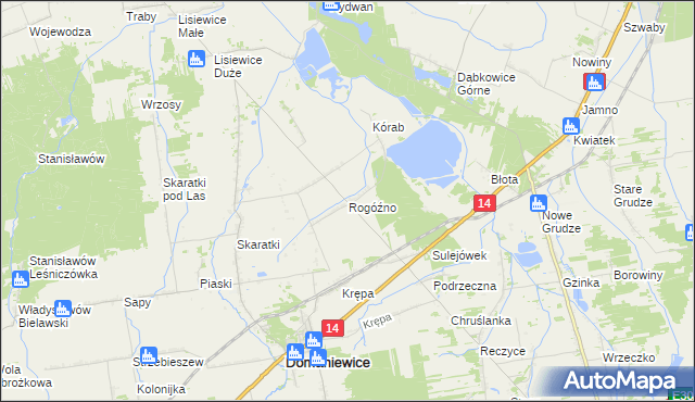 mapa Rogóźno gmina Domaniewice, Rogóźno gmina Domaniewice na mapie Targeo