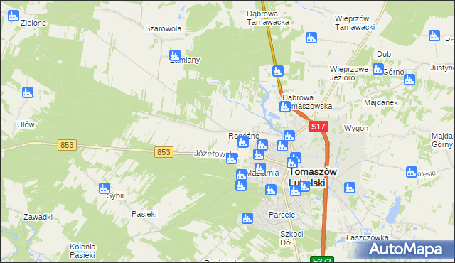 mapa Rogóźno gmina Tomaszów Lubelski, Rogóźno gmina Tomaszów Lubelski na mapie Targeo