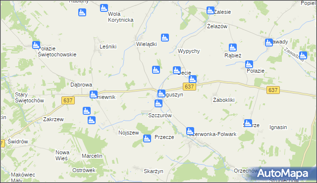 mapa Roguszyn gmina Korytnica, Roguszyn gmina Korytnica na mapie Targeo