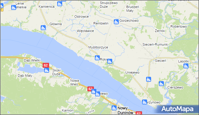 mapa Rokicie gmina Brudzeń Duży, Rokicie gmina Brudzeń Duży na mapie Targeo