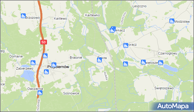 mapa Rokita gmina Przybiernów, Rokita gmina Przybiernów na mapie Targeo