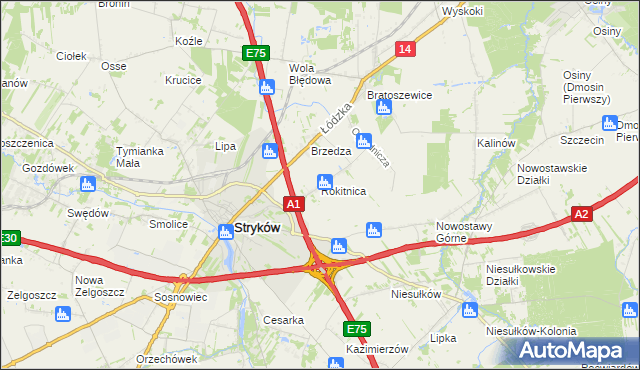 mapa Rokitnica gmina Stryków, Rokitnica gmina Stryków na mapie Targeo