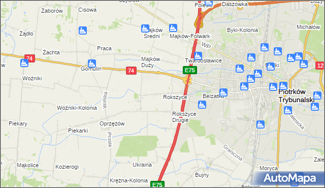 mapa Rokszyce gmina Wola Krzysztoporska, Rokszyce gmina Wola Krzysztoporska na mapie Targeo