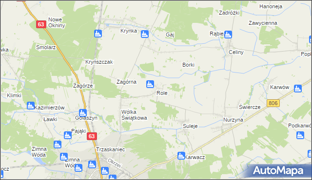 mapa Role gmina Łuków, Role gmina Łuków na mapie Targeo