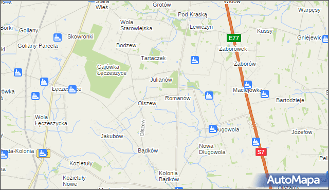 mapa Romanów gmina Goszczyn, Romanów gmina Goszczyn na mapie Targeo