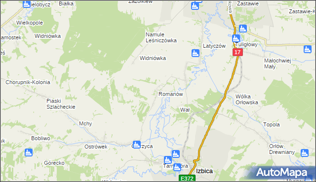 mapa Romanów gmina Izbica, Romanów gmina Izbica na mapie Targeo