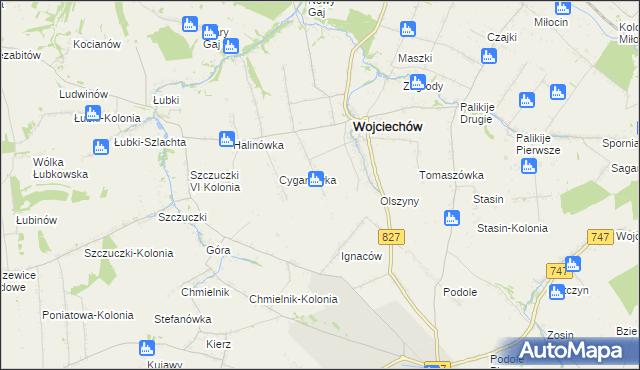 mapa Romanówka gmina Wojciechów, Romanówka gmina Wojciechów na mapie Targeo