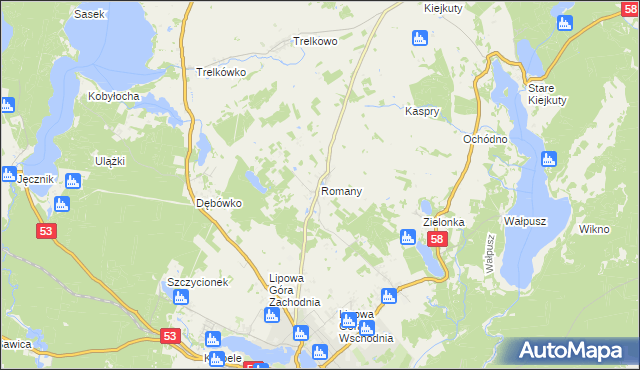 mapa Romany gmina Szczytno, Romany gmina Szczytno na mapie Targeo