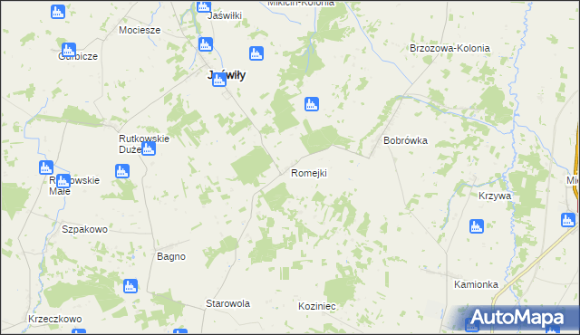 mapa Romejki gmina Jaświły, Romejki gmina Jaświły na mapie Targeo