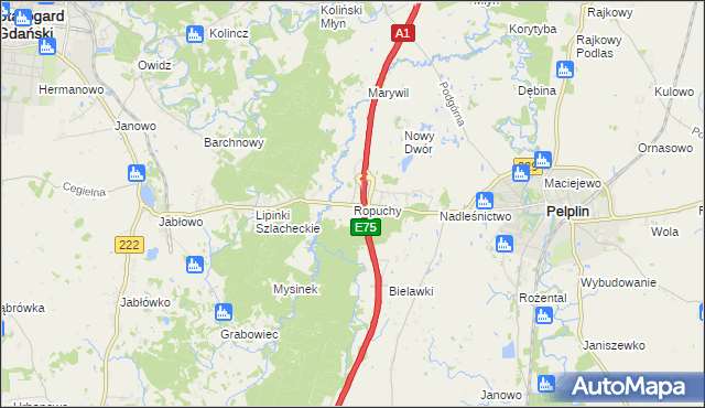 mapa Ropuchy, Ropuchy na mapie Targeo