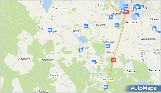 mapa Rościn gmina Myślibórz, Rościn gmina Myślibórz na mapie Targeo