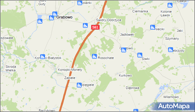 mapa Rosochate gmina Grabowo, Rosochate gmina Grabowo na mapie Targeo