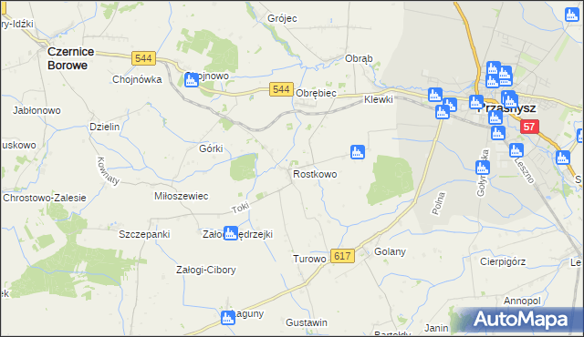 mapa Rostkowo gmina Czernice Borowe, Rostkowo gmina Czernice Borowe na mapie Targeo