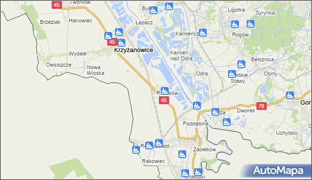 mapa Roszków gmina Krzyżanowice, Roszków gmina Krzyżanowice na mapie Targeo