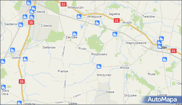 mapa Roszkówko gmina Jarocin, Roszkówko gmina Jarocin na mapie Targeo