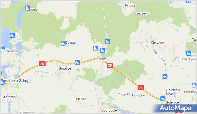 mapa Rów gmina Myślibórz, Rów gmina Myślibórz na mapie Targeo