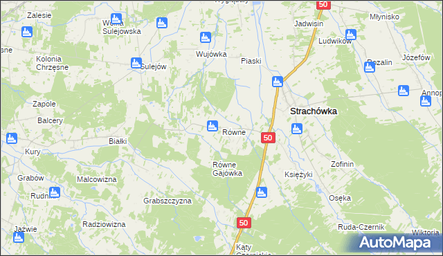 mapa Równe gmina Strachówka, Równe gmina Strachówka na mapie Targeo