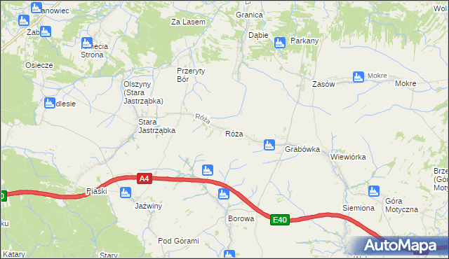 mapa Róża gmina Czarna, Róża gmina Czarna na mapie Targeo