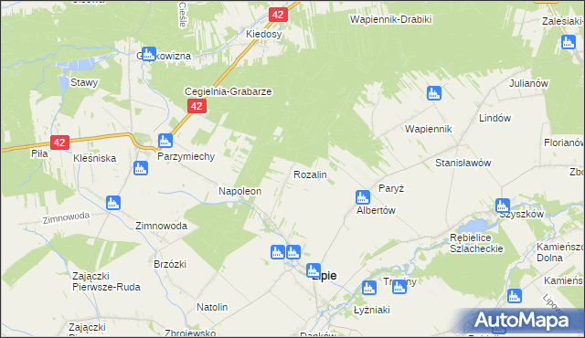 mapa Rozalin gmina Lipie, Rozalin gmina Lipie na mapie Targeo