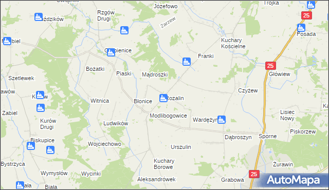 mapa Rozalin gmina Rychwał, Rozalin gmina Rychwał na mapie Targeo