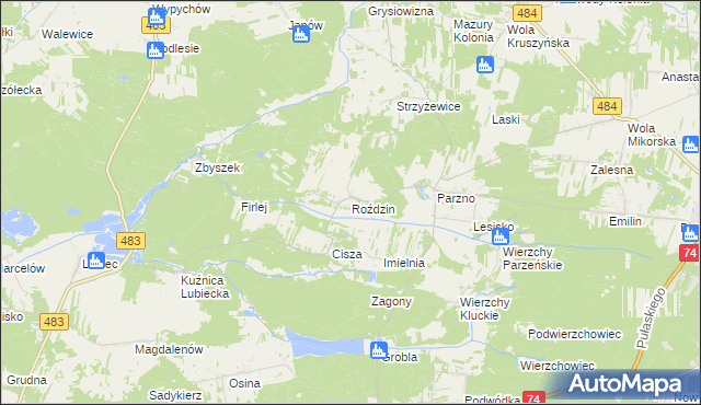 mapa Roździn, Roździn na mapie Targeo