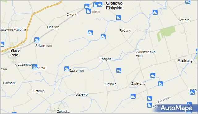 mapa Rozgart gmina Gronowo Elbląskie, Rozgart gmina Gronowo Elbląskie na mapie Targeo