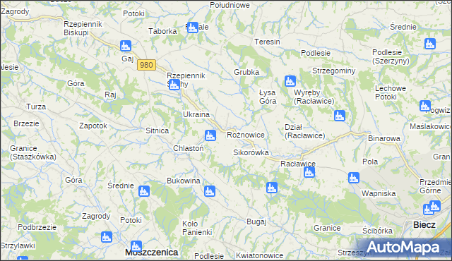 mapa Rożnowice gmina Biecz, Rożnowice gmina Biecz na mapie Targeo