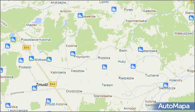mapa Roztoka gmina Żmudź, Roztoka gmina Żmudź na mapie Targeo