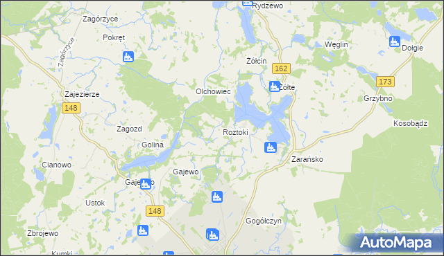 mapa Roztoki gmina Drawsko Pomorskie, Roztoki gmina Drawsko Pomorskie na mapie Targeo