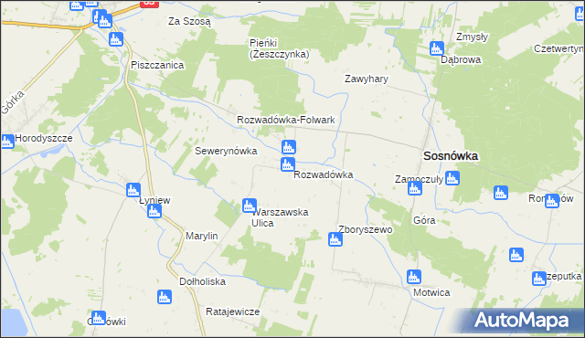 mapa Rozwadówka gmina Sosnówka, Rozwadówka gmina Sosnówka na mapie Targeo